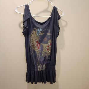 Camila Gray Graphic Decoration Top Elastic Waisted size S NWT